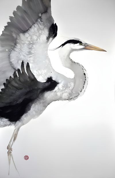 Vliegende Reiger in Grijs