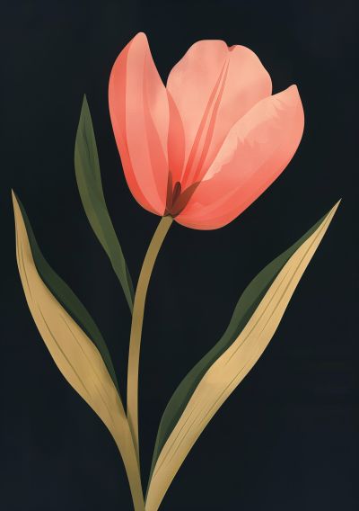 Koraalrode Tulp op Zwart