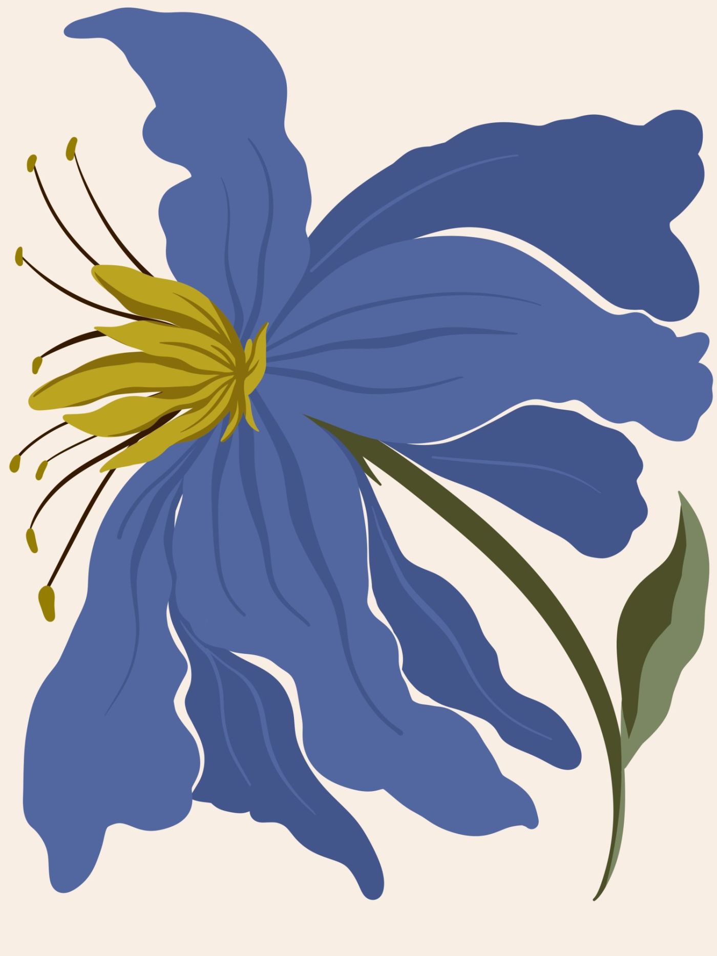 Blauwe Lelie op Crème