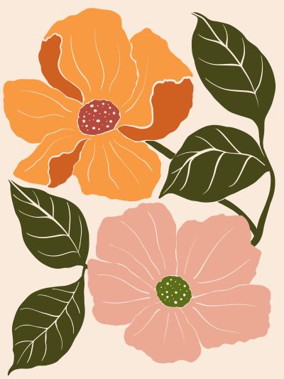 Twee Bloemen aan een Bladtak