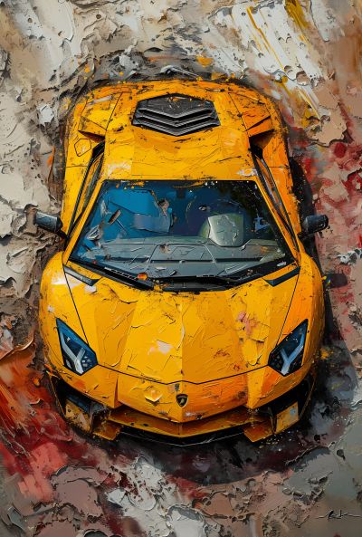 Gele Lamborghini in Acryl, Van Bovenaf