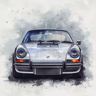 Zilveren Porsche in Aquarel