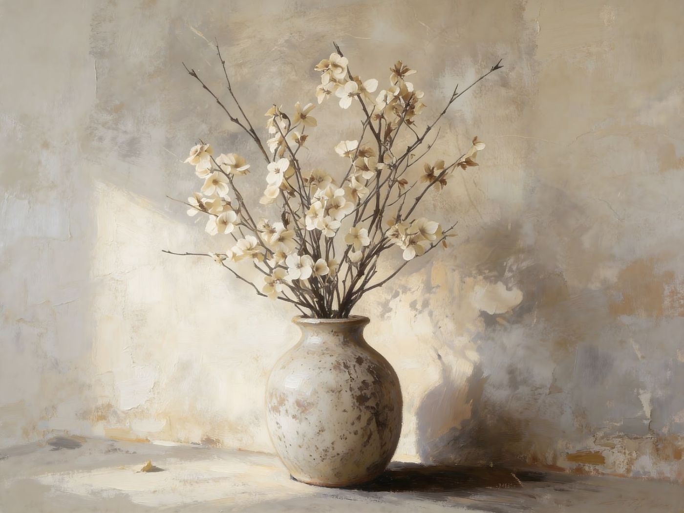 Witte Bloemen in Crème