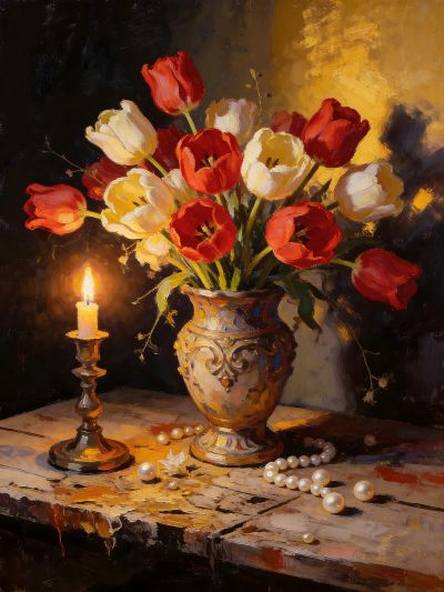 Tulpen in een Gouden Vaas