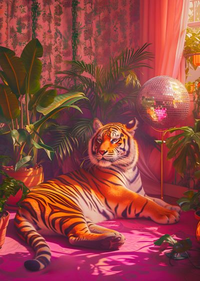 Tijger met Discobal tussen de Planten