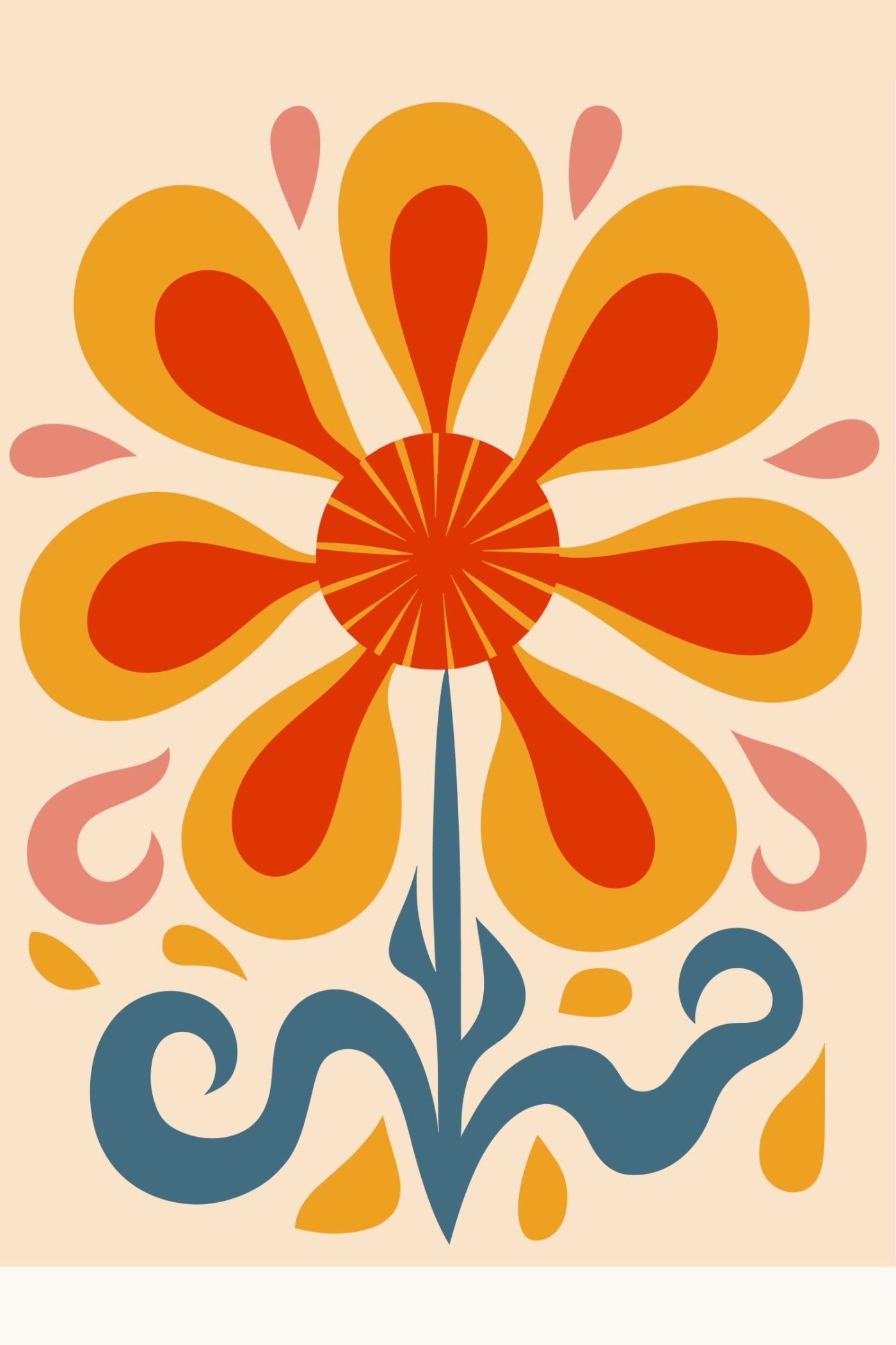 Oranje en Gele Bloem met Blauwe Bladeren