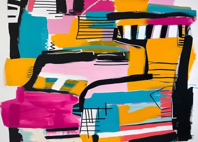 Magenta en Turquoise Penseelstreken