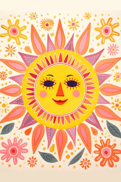 Lachende Zon met Bloemen