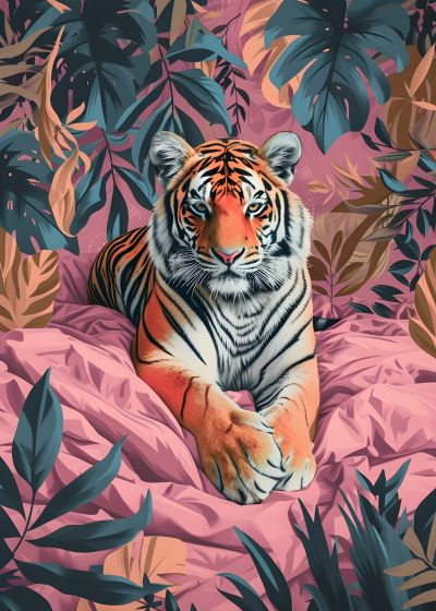 Tijger in een Tropisch Bed