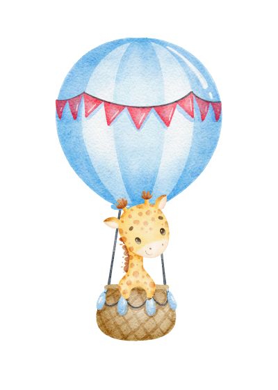 Giraffe in een Blauw-Witte Luchtballon