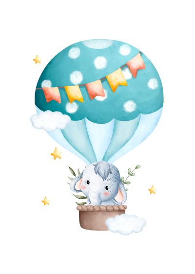 Olifant in een Turquoise Luchtballon