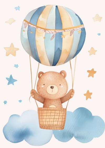 Beer in een Gestreepte Luchtballon