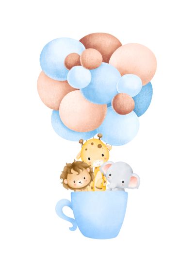 Drie Dieren in een Blauwe Theekop