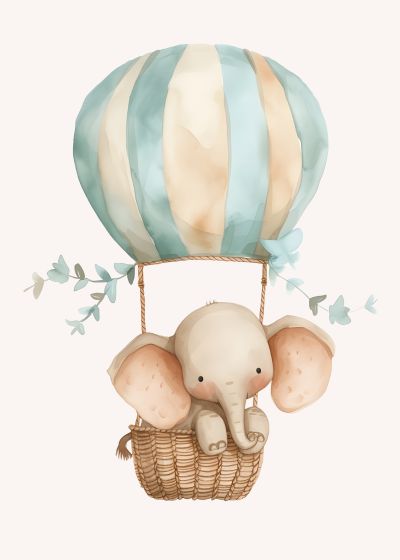 Olifant in een Mintgroene Luchtballon