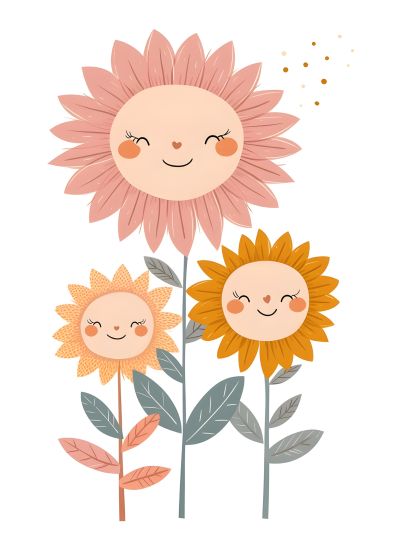 Drie Zonnebloemen met Roze Wangen