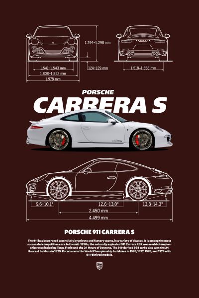Porsche Carrera S in Wit, Blauwdruk