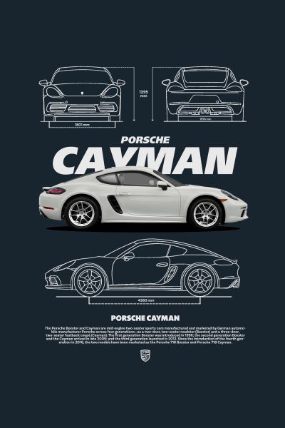 Porsche Cayman in Wit, Blauwdruk