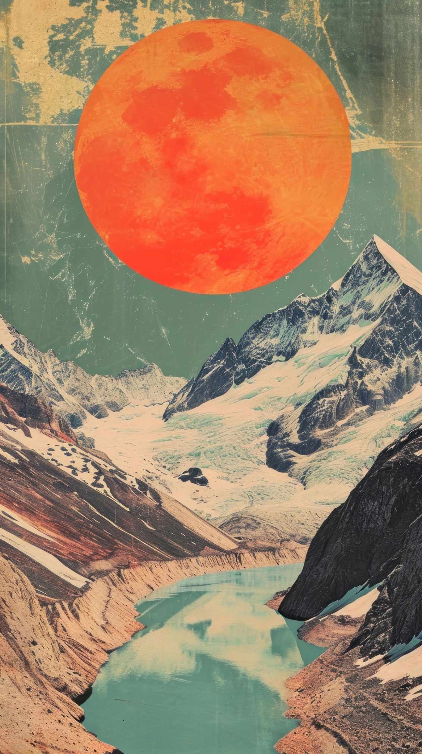 Retro Zon boven Bergen en Meer